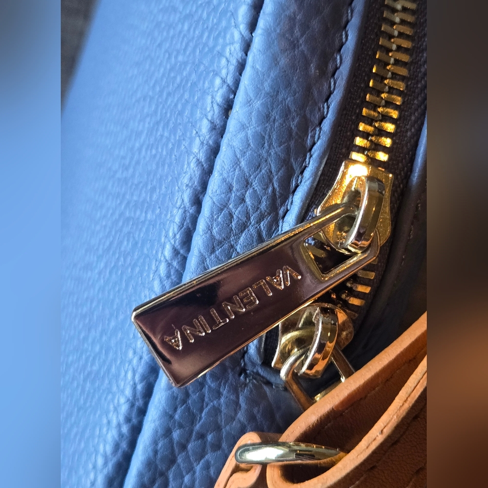 NEW Valentina Genuine Leather Small Crossbody Bag Blue Made In Italy - Picture 7 of 12